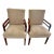 1940s Pair of Art Deco Mahogany Upholstered Chairs With Mahogany Wood Double Arms For Sale