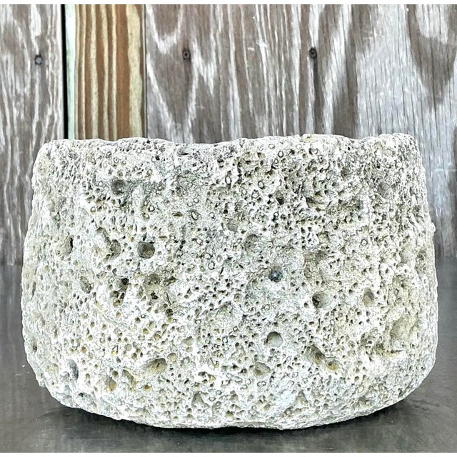 Sculpture Materials Vintage Boho Cast Cement Crater Planter For Sale - Image 7 of 12