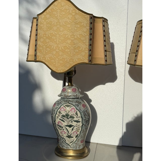 Fortuny Late 20th Century Pair Lamps Custom Fortuny Shades For Sale - Image 4 of 17