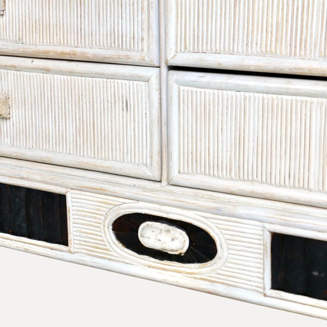 White Six-Drawer Chest of Drawers in Off-White Lacquered Rattan, France, 1980s For Sale - Image 8 of 10