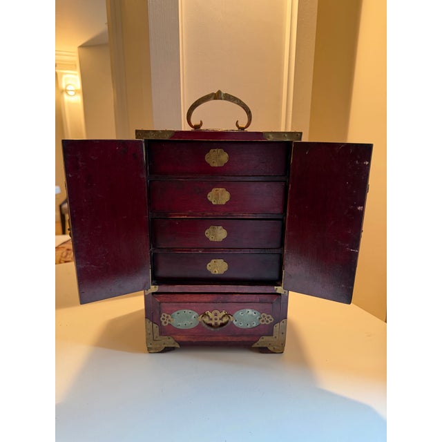Mid 20th Century Mid 20th Century Chinese Rosewood and Carved Jade Jewelry Chest / Box For Sale - Image 5 of 15