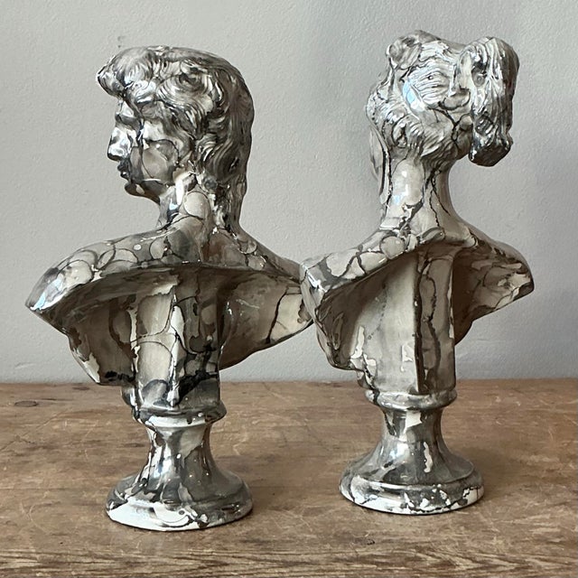 Postmodern Vintage Neoclassical Marbled Glaze Figures - Set of Two For Sale - Image 3 of 6