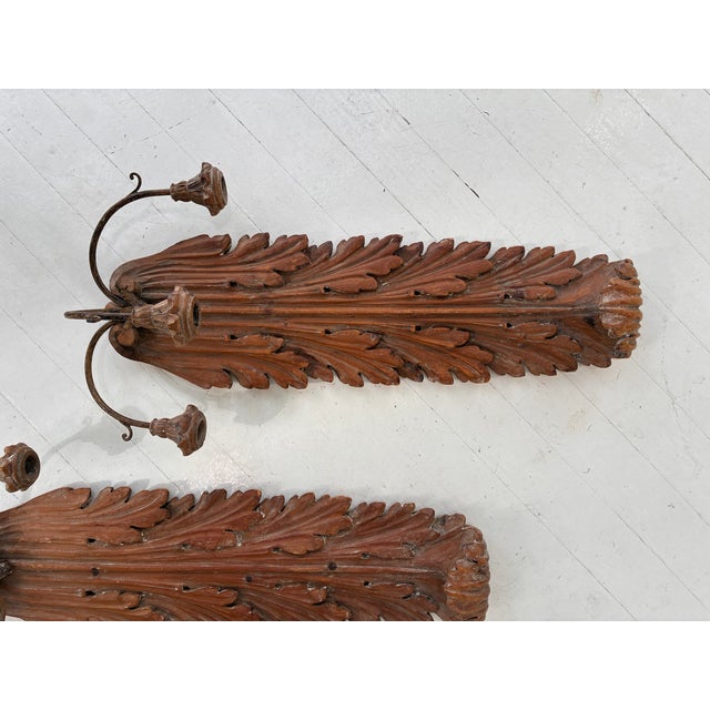 Pair of Large 19th Century , Finely Carved Acanthus Leaf Sconces For Sale In New Orleans - Image 6 of 8