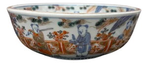 Hand-Painted Porcelain Bowl with Landscape and Figures