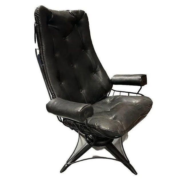 1950s 1950s Black Swivel Spinger Iron Lounge Chair With Ottoman by Homecrest For Sale - Image 5 of 9