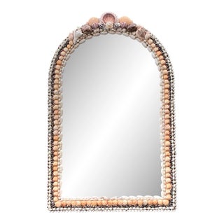 Vintage Boho Shell Encrusted Arched Mirror For Sale