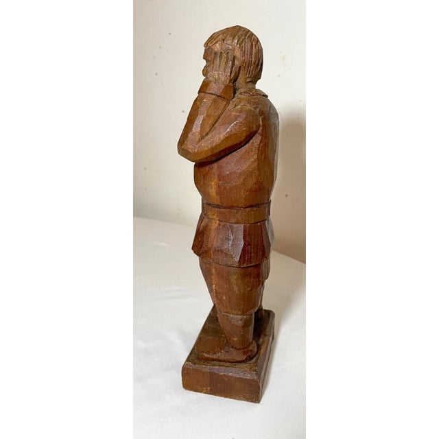 1930s Antique 1800's Folk Art Hand Carved Wood Figural Man Sculpture Statue Figure For Sale - Image 5 of 9