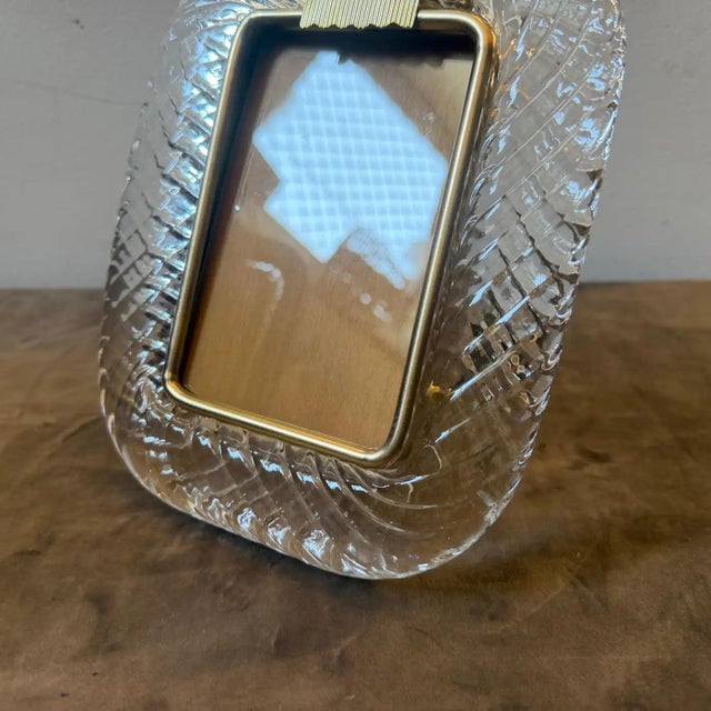 1990s Barovier Style Art Deco Clear Murano Glass and Brass Picture Frame For Sale - Image 12 of 12