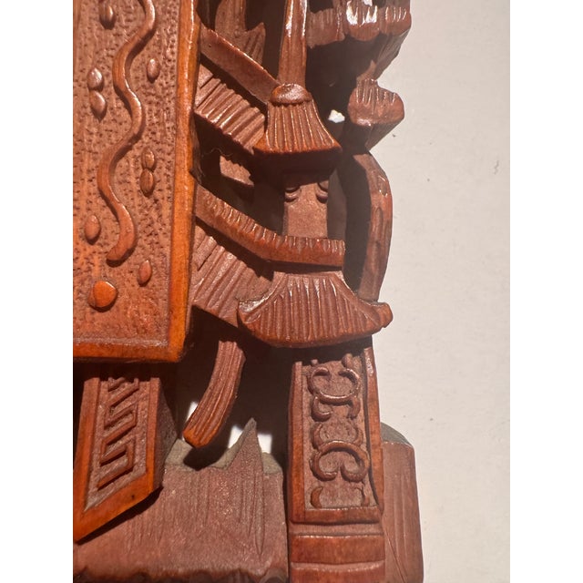 Antique Chinese Hand-Carved Wooden Frame With Carved Figures in Frame and Pressed Flowers. For Sale - Image 10 of 12