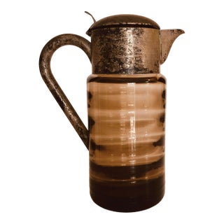 Mid 20th Century Art Deco Amber Glass Pitcher With Geometric Design For Sale