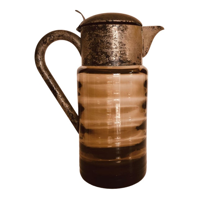 Mid 20th Century Art Deco Amber Glass Pitcher With Geometric Design For Sale