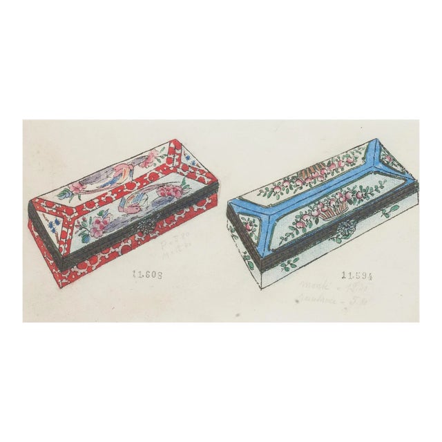 Unknown - Porcelain Boxe - Original China ink and Watercolor - 1890s For Sale
