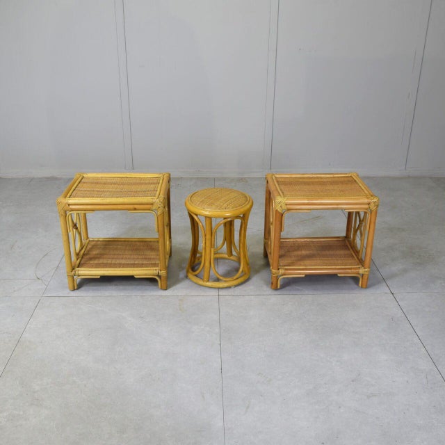Nightstands and Stool in Bamboo and Vimini, 1960s, Set of 3 For Sale - Image 9 of 9