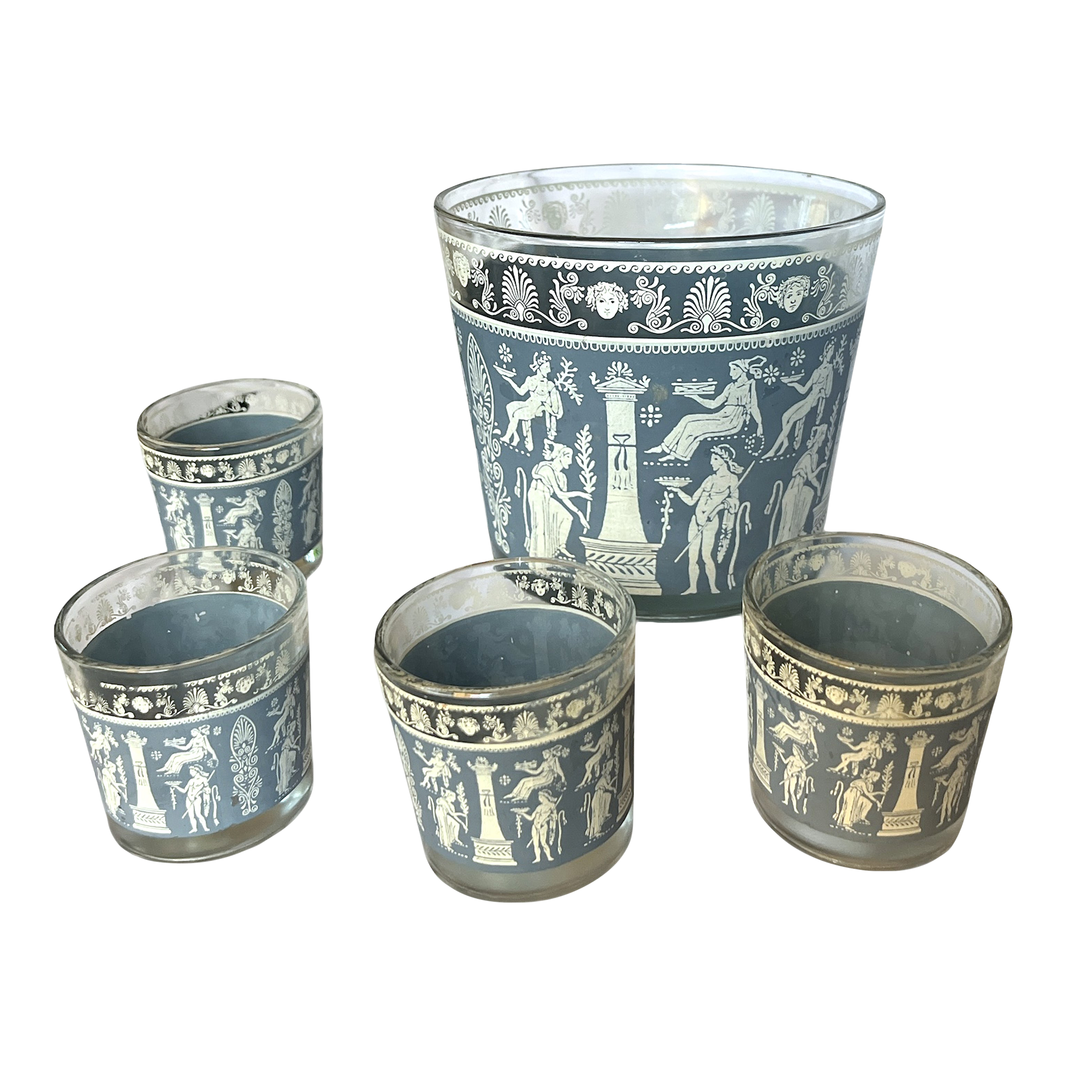 Vintage Jeannette Glass “Corinthian Blue” Neoclassical Cocktail