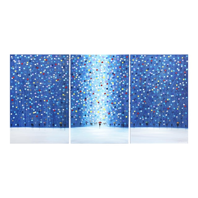 Night Out - Figurative Blue Textured Impasto Oil Painting on Canvas Original 3-Panel Artwork by Ekaterina Ermilkina For Sale