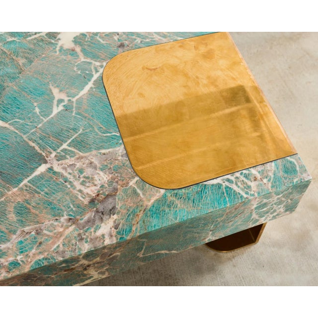 Brass Thierry Lemaire Amazonite Gemstone Monolith Cocktail Table For Sale - Image 8 of 12