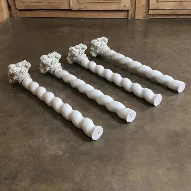Set of Four 19th Century Cararra Marble Columns with Byzantine Capitals are ideal for setting a special architectural...