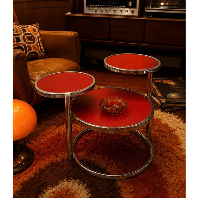 Red Coffee Table with Glass Tops and Chromed Steel Frame, 1970s For Sale - Image 10 of 11