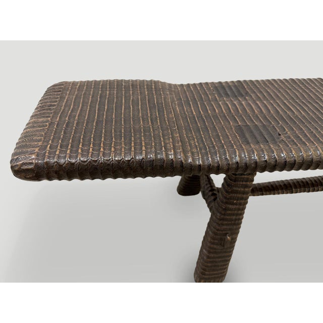 Andrianna Shamaris Impressive Hand Carved Espresso Stained Teak Bench or Chaise For Sale In New York - Image 6 of 6