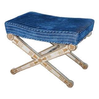 Vintage Italian Neoclassical X-Form Curule Bench Stool Ottoman Attributed to Baker Furniture For Sale