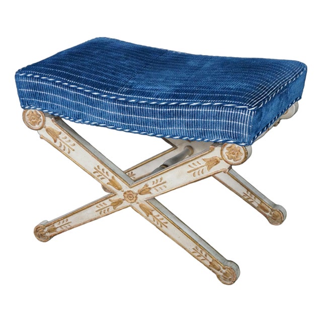 Vintage Italian Neoclassical X-Form Curule Bench Stool Ottoman Attributed to Baker Furniture For Sale