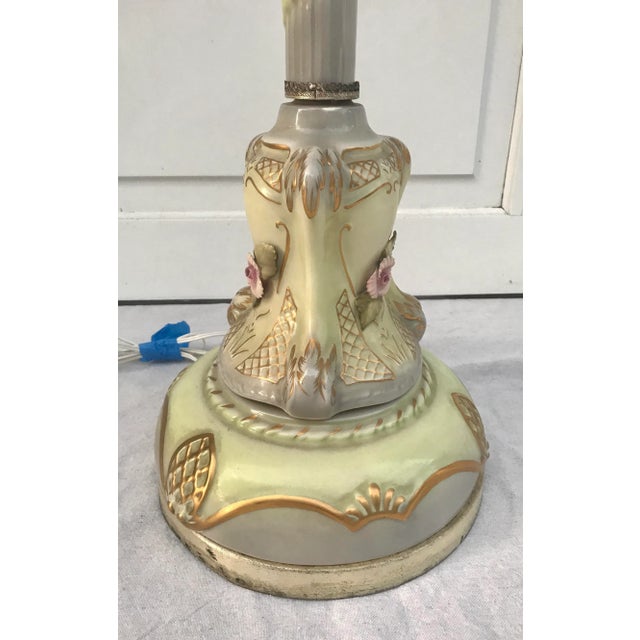 Metal Antique European Capodimonte Floor Lamp With Gold Details and Custom Shade For Sale - Image 7 of 13