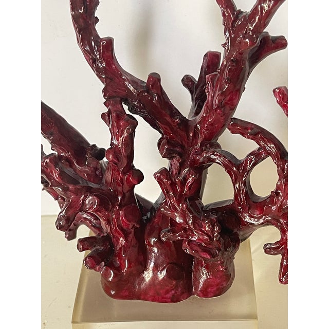 Mid century coastal naturalistic style faux coral on lucite base sculpture.