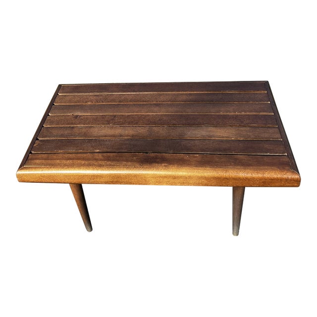 1960s Mid Century Walnut Wood Yugoslavian Slat Coffee Table For Sale