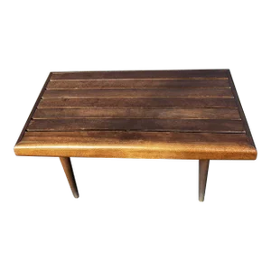 1960s Mid Century Walnut Wood Yugoslavian Slat Coffee Table