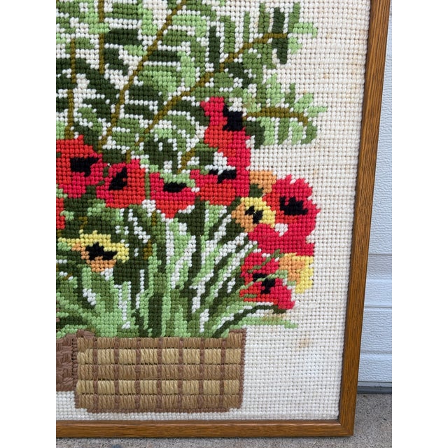 Midcentury Floral Potted Plants Needlepoint Wall Art For Sale - Image 9 of 12