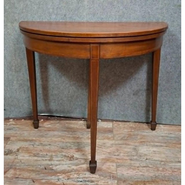 Brown Louis XVI Style Mahogany and Green Felt Half-Moon Game Table For Sale - Image 8 of 8
