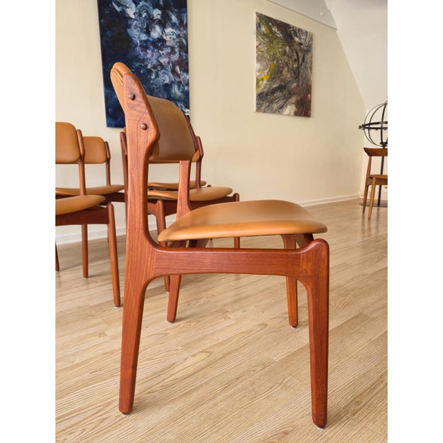 Model Od49 Dining Chairs in Teak and Cognac Italian Leather by Erik Buch for Oddense Maskinsnedkeri / O.D. Møbler, Denmark, 1960s, Set of 6 For Sale - Image 10 of 13