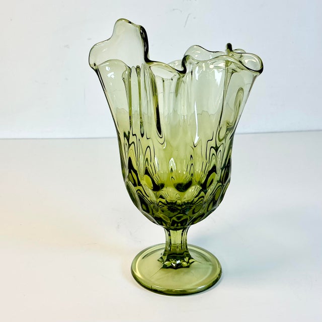 Mid-Century Boho Chic Compressed Viking Glass Handkerchief Rim Vase For Sale - Image 9 of 13