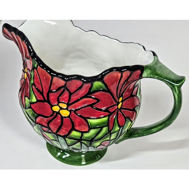 Fitz and Floyd Style Poinsettia Pitcher For Sale - Image 12 of 14