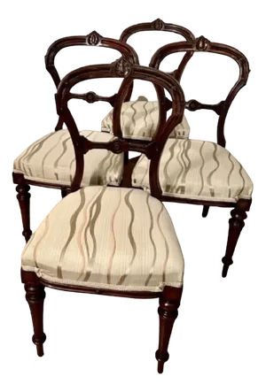 Victorian Carved Walnut Dining Chairs, 1860s, Set of 4