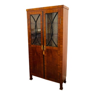 1820 Antique Austrian Viennese Biedermeier Walnut Vitrine Bookcase For Sale