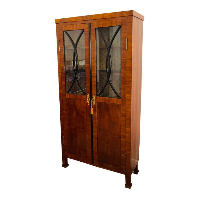 1820 Antique Austrian Viennese Biedermeier Walnut Vitrine Bookcase For Sale