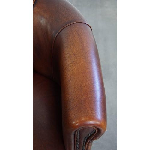 Brown Dark Cognac Sheepskin Club Armchair For Sale - Image 8 of 15