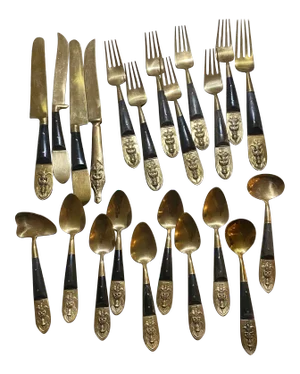 1950s Tobe Reed Brass Rosewood Thai Siam Flatware Service- 22 Pieces