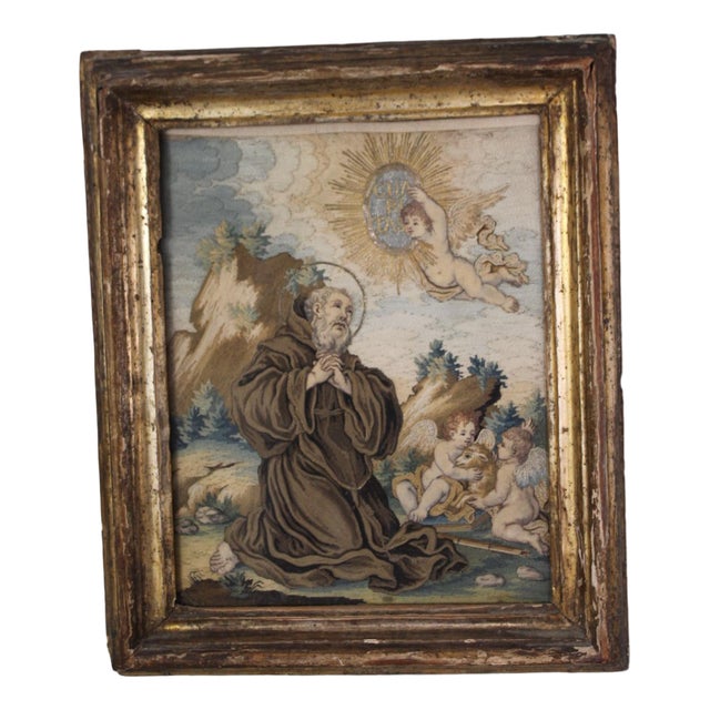 Spanish Artist, Composition, 18th Century, Embroidered & Painted Silk Panel For Sale