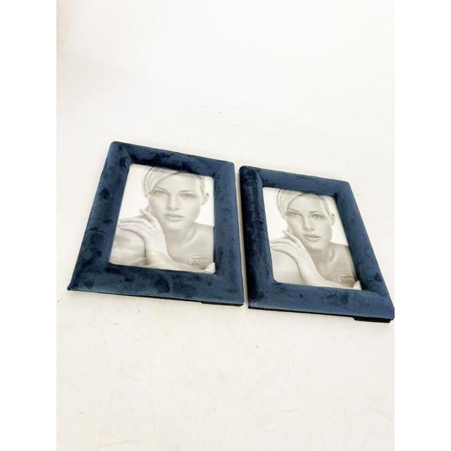 Textile Blue Velvet and Glass Frames, France, 1990, Set of 2 For Sale - Image 7 of 12