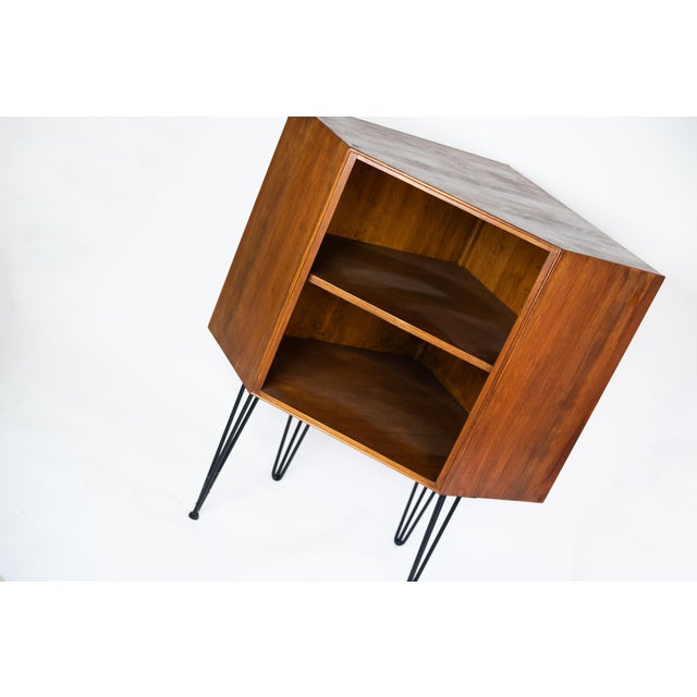 Wood Mid-Century Corner Cabinet with Hairpin Legs, 1960s For Sale - Image 7 of 7
