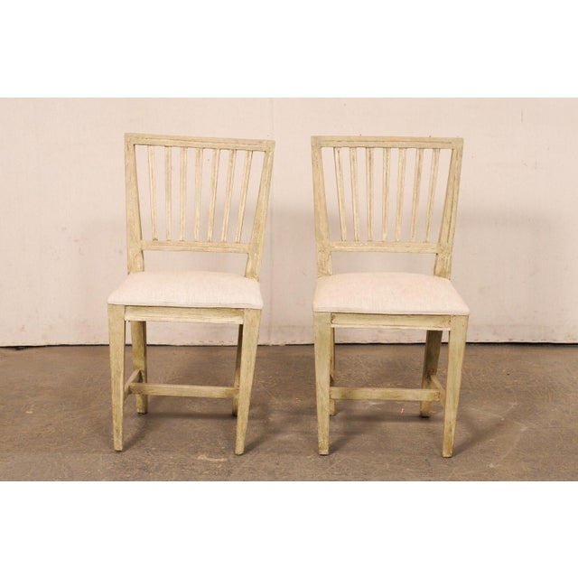 19th Century Swedish Gustavian Chairs with New Linen Seats - Set of 2 For Sale - Image 4 of 11