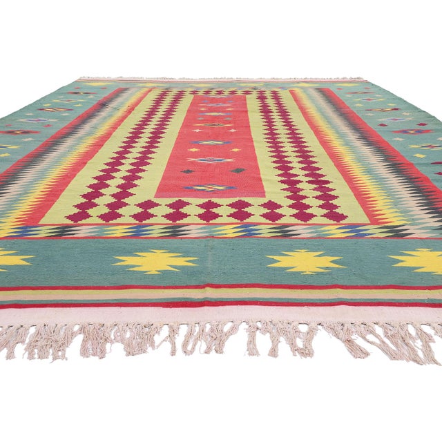 Tribal Vintage Indian Dhurrie Rug, 10'00 X 15'11 For Sale - Image 3 of 10