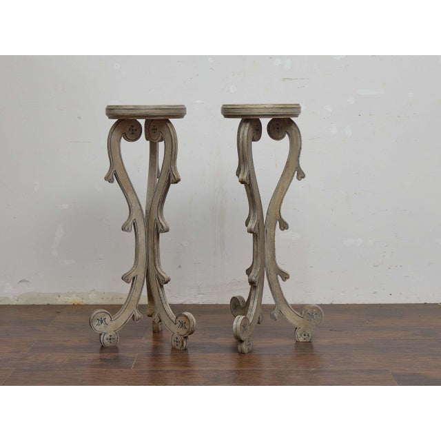 Wood Pair of English Painted Carved Pedestals With Scrolling Legs, Circa 1900 For Sale - Image 7 of 7