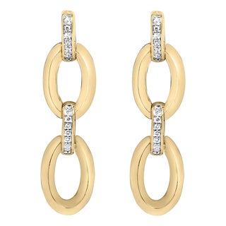 Gold Vermeil Diamond Accent Bold Oval Link Earring For Sale