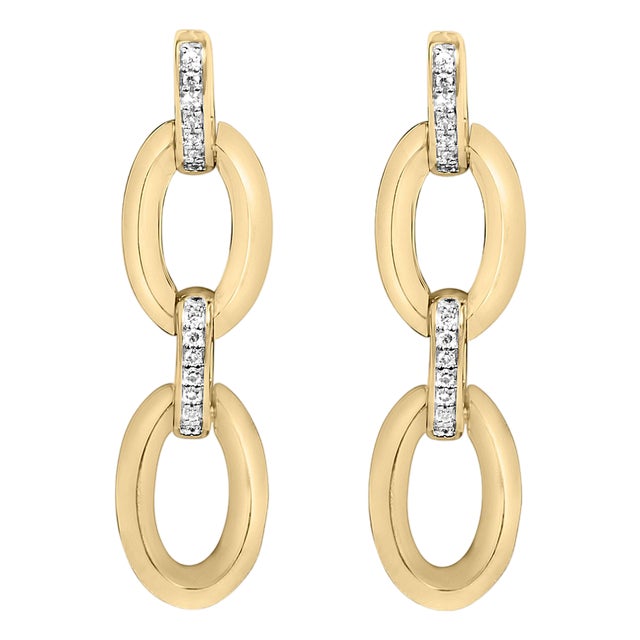 Gold Vermeil Diamond Accent Bold Oval Link Earring For Sale