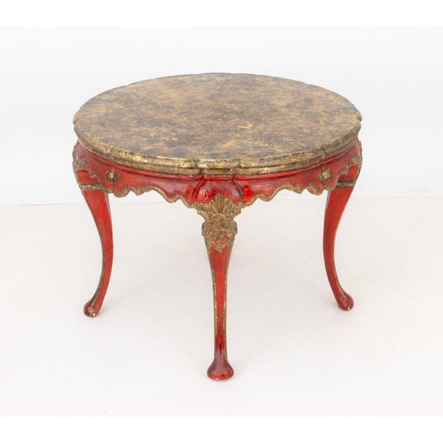 Early 20th Century Louis XV Style Gilded Faux Marble Center Table For Sale - Image 5 of 6