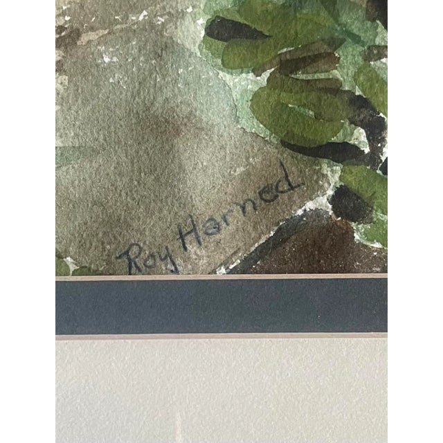 Green Original "Arched Entrance" Watercolor Painting by Roy Harned, 1970s For Sale - Image 8 of 12