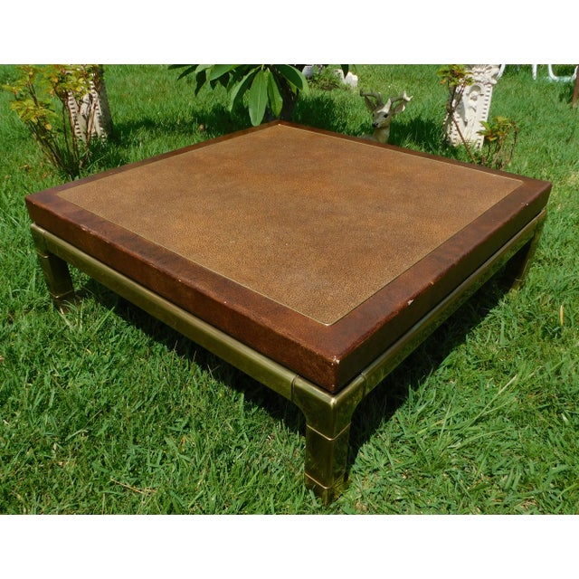 Large Vintage Solid Brass & Leather Top Square Coffee Table Chairish